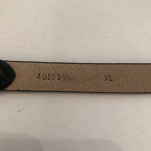 Vtg Black Skinny Leather Silvertone Round Belt Buckle  Slide Adjustable XL - Picture 5 of 7